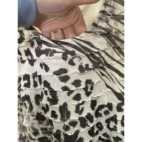 Vintage Black White Multi Animla Print Ruffled Flowy Long Top Y2k, 90s Grudge,Wh - Picture 6 of 10